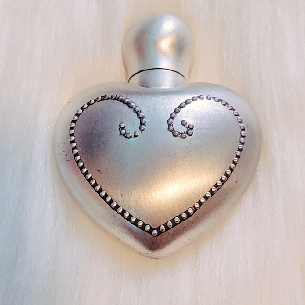 Pottery Barn Antique Pewter purse atomizer heart mono 💜 mirror marks